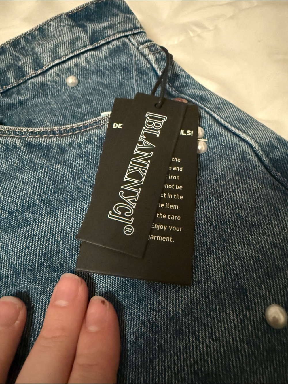 Revolve Embellished Pearl Flower Wide-Leg Jeans - Blue - Picture 3 of 3
